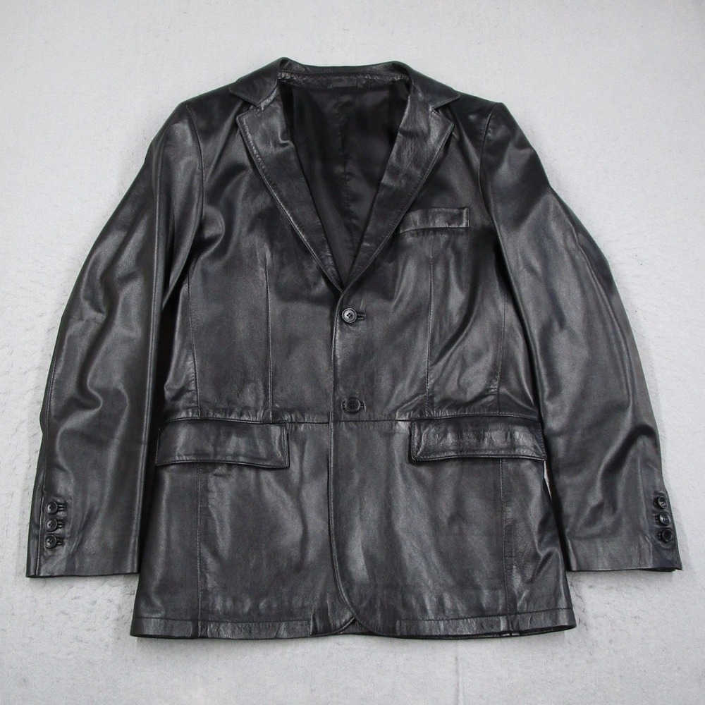 Daniele Alessandrini Italia Men Black Genuine Leather Blazer Jacket Size 46 IT